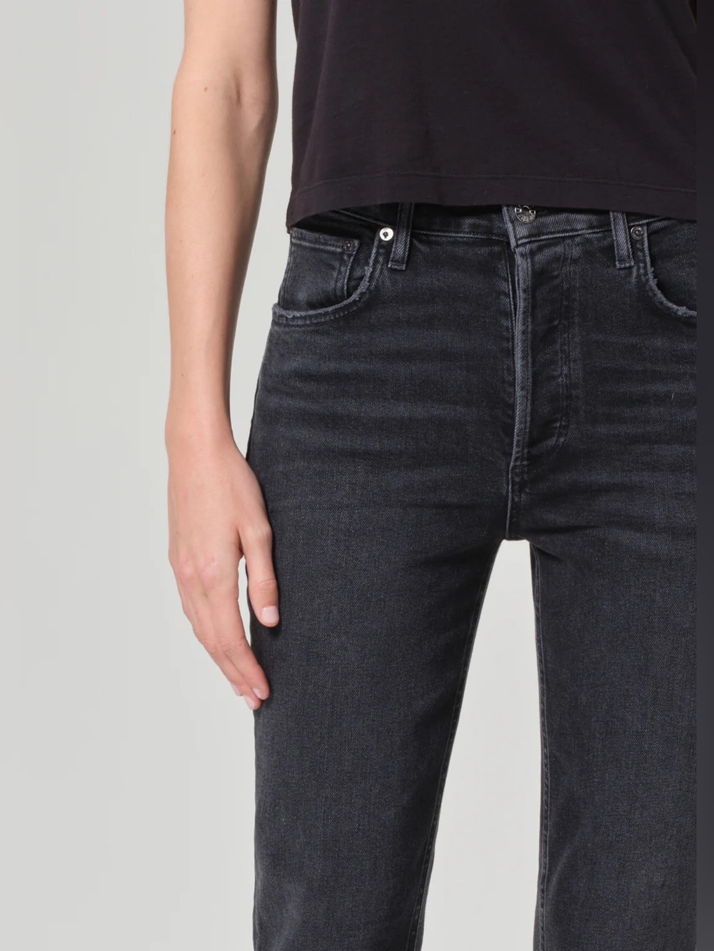 AGOLDE Riley High Rise Straight Crop Jeans 25 Panoramic Black Stretch Denim - Picture 7 of 9